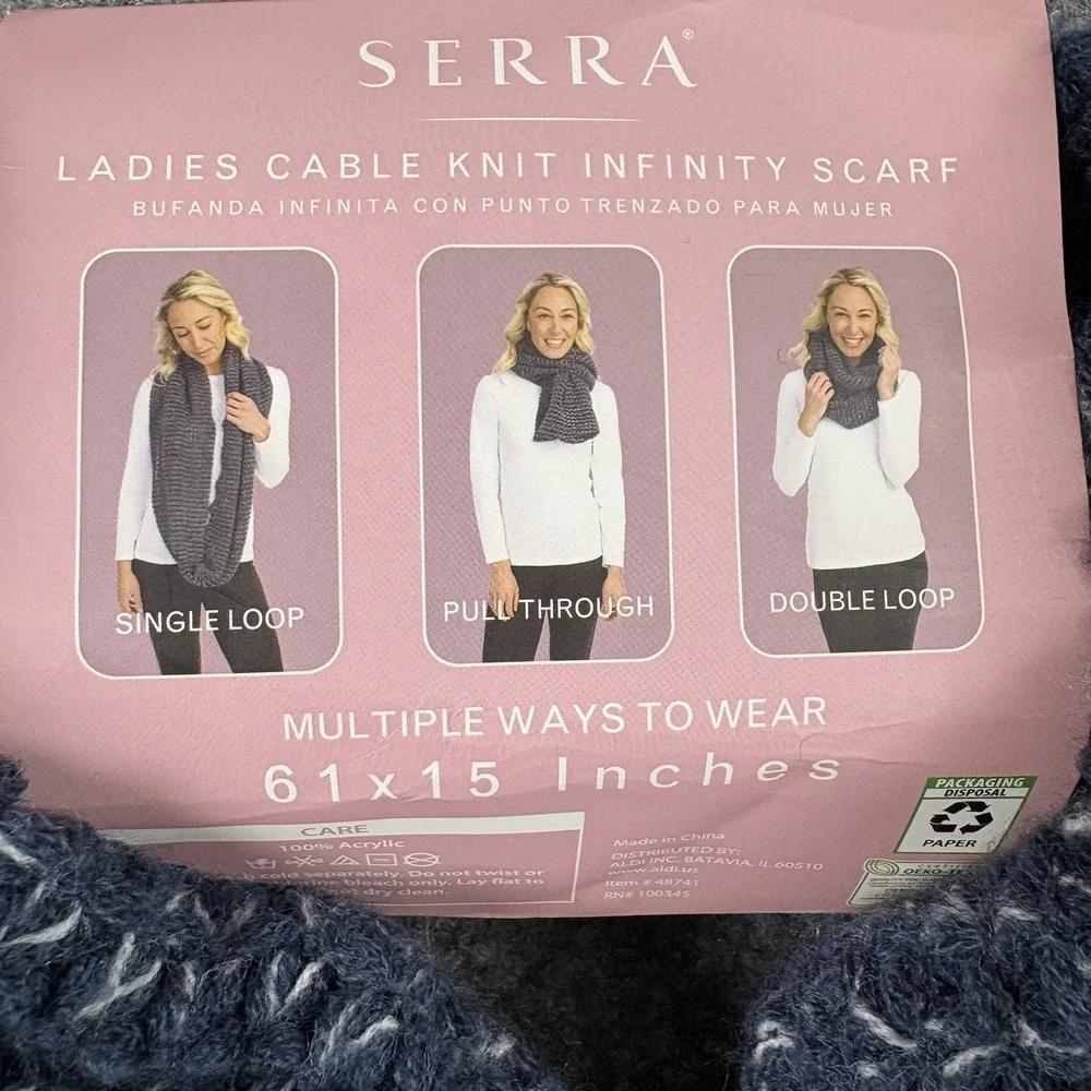 Serra Infinity Scarf Women OS Blue Cable Knit Oeko-Tex‎ Cozy Fairy Cottagecore